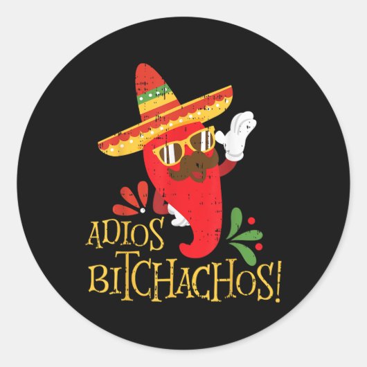 Adios Achos Cinco de Mayo Mexicaanse Chili Peppers Ronde Sticker (Voorkant)