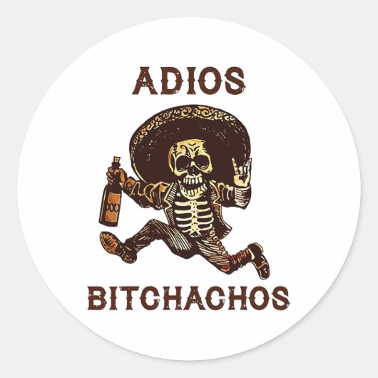 Adios Achos Cinco De Mayo Skeleton Drink Ronde Sticker (Voorkant)