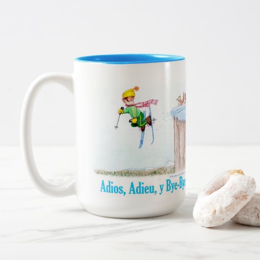 Adios, Adieu y Bye-Bye Tweekleurige Koffiemok (Met donut)