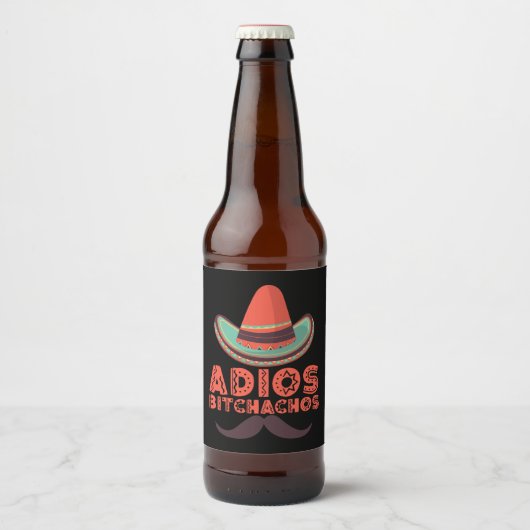 Adios Bitchachos Sombrero Retro Cinco De Mayo Bier Etiket (Voorkant)