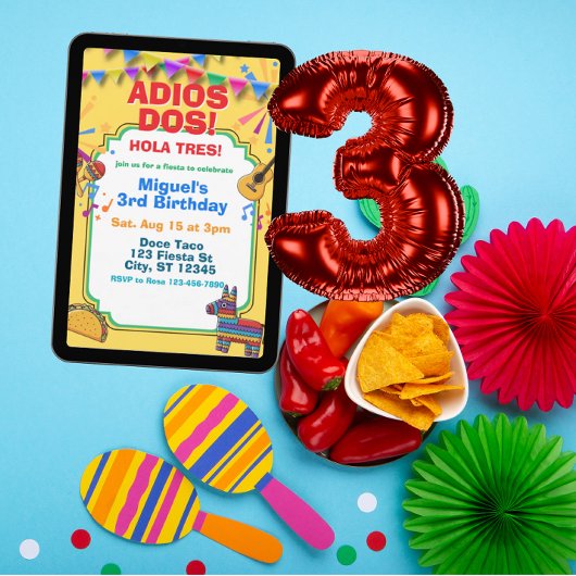 Adios Dos, 3e verjaardagsfeest uitnodiging