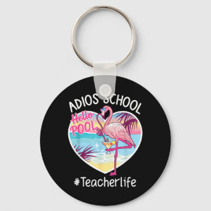 Adios School Hallo Zwembad Flamingo Leraar Zomer Sleutelhanger