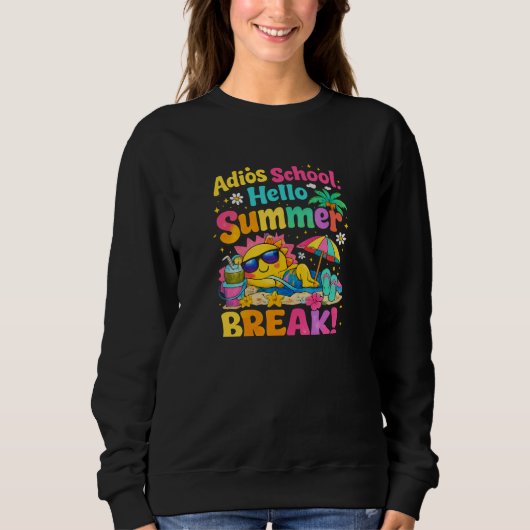 Adios School Hello Summer Beach Vibes Retro Zon Trui (Voorkant)