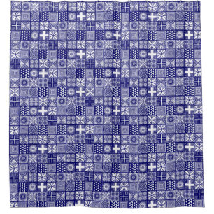 Adire Pattern - Deep Blue and White Douchegordijn