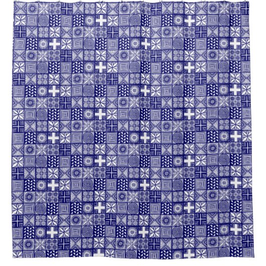 Adire Pattern - Deep Blue and White Douchegordijn (Voorkant)