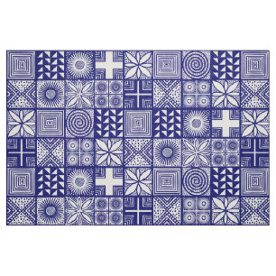 Adire Pattern - Deep Blue and White Stof