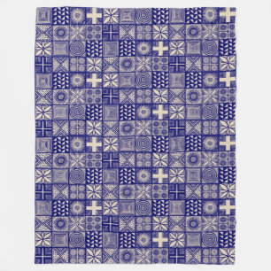 Adire Pattern - Deep Blue en Beige Fleece Deken
