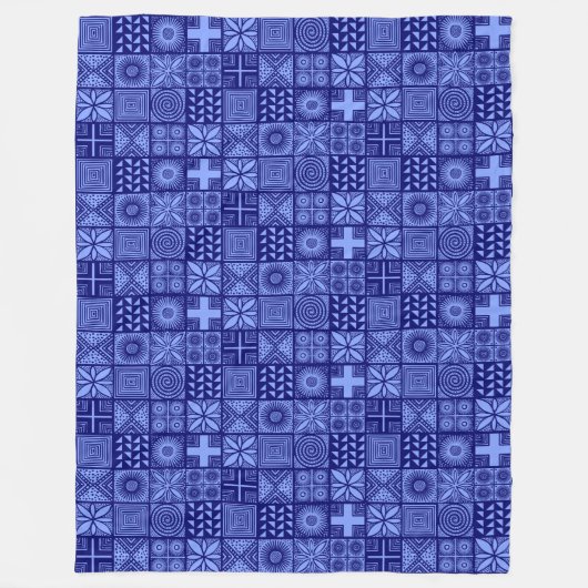 Adire Pattern - Tinten van Blauw Fleece Deken (Voorkant)