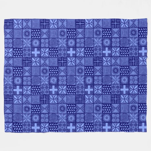 Adire Pattern - Tinten van Blauw Fleece Deken (Voorkant (Horizontaal))
