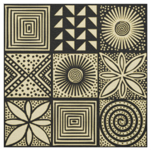Adire Pattern - Zwart op ffe78a Stof