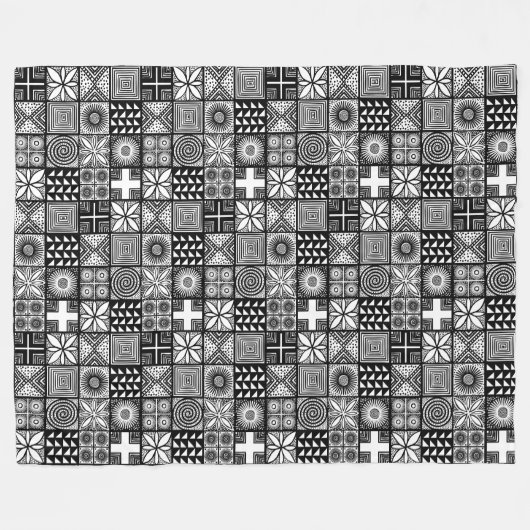 Adire Pattern - Zwart-wit Fleece Deken (Voorkant (Horizontaal))