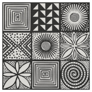 Adire Pattern - Zwart-wit Stof
