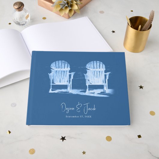 Adirondack Beach Chairs Azure Blue White Wedding Gastenboek (Voorkant open)