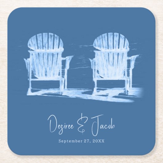 Adirondack Beach Chairs Azure Blue White Wedding Kartonnen Onderzetters (Voorkant)