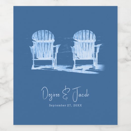 Adirondack Beach Chairs Azure Blue White Wedding Wijn Etiket (Enkel label)