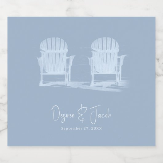 Adirondack Beach Chairs Dusty Blue White Rustic Sparkling Wijnetiket (Enkel label)