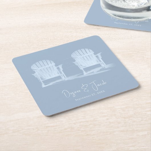 Adirondack Beach Chairs Dusty Blue White Wedding Kartonnen Onderzetters (Schuin)