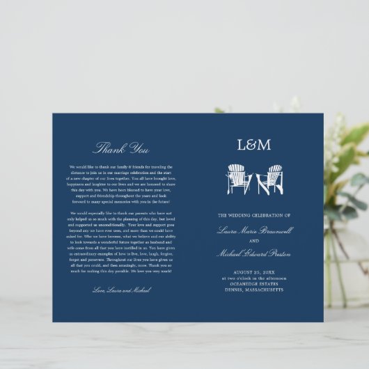Adirondack Beach Chairs Navy Blue Wedding Programm (Staand voorkant)