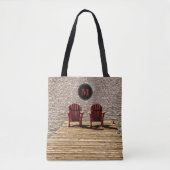 Adirondack Beach Chairs Red Rustic Monogram Tote Bag (Voorkant)