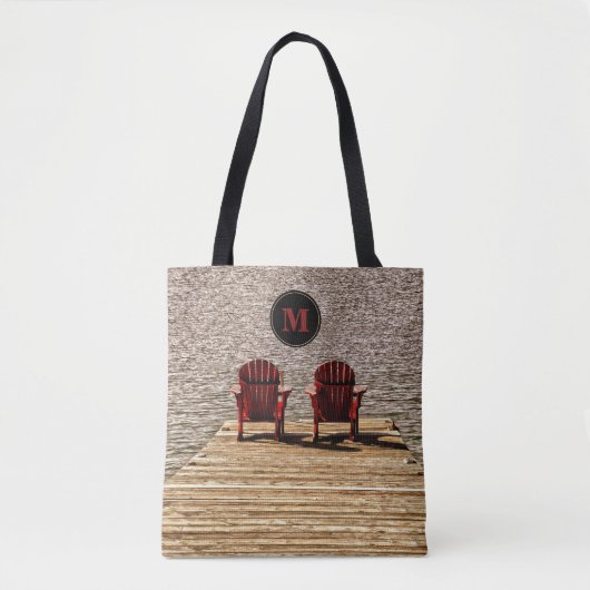 Adirondack Beach Chairs Red Rustic Monogram Tote Bag (Voorkant)
