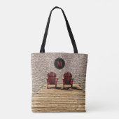 Adirondack Beach Chairs Red Rustic Monogram Tote Bag (Achterkant)