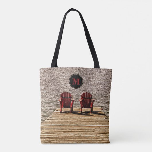 Adirondack Beach Chairs Red Rustic Monogram Tote Bag (Achterkant)