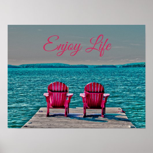Adirondack Beach Chairs Rustic Blauwgroen Geniet v Poster (Voorkant)