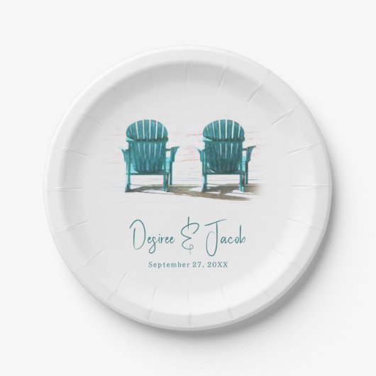 Adirondack Beach Chairs White Blauwgroen Wedding Papieren Bordje (Voorkant)