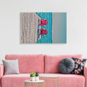 Adirondack Beach Stoelen Blauwgroen rustiek huisje Canvas Afdruk (Insitu (Woonkamer))