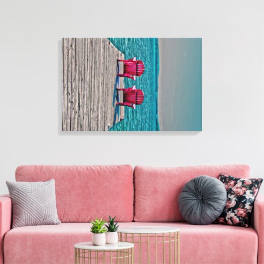 Adirondack Beach Stoelen Blauwgroen rustiek huisje Canvas Afdruk (Insitu (Woonkamer))