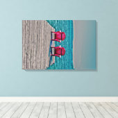 Adirondack Beach Stoelen Blauwgroen rustiek huisje Canvas Afdruk (Insitu (Houten vloer))