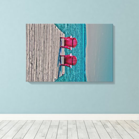 Adirondack Beach Stoelen Blauwgroen rustiek huisje Canvas Afdruk (Insitu (Houten vloer))