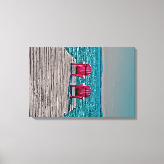 Adirondack Beach Stoelen Blauwgroen rustiek huisje Canvas Afdruk (Voorkant)