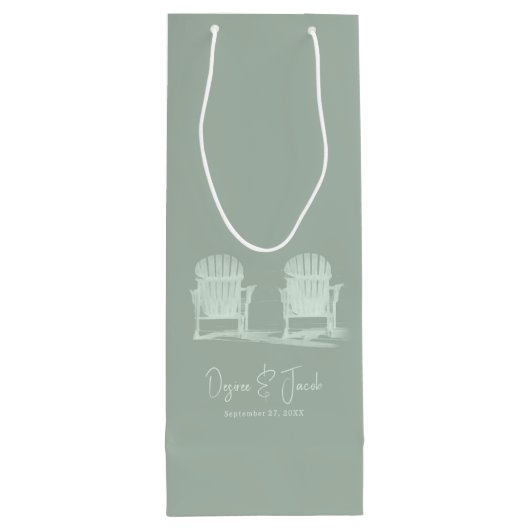 Adirondack Beach Stoelen Sage Groen Wit Bruiloft Wijn Cadeautas (Achterkant)
