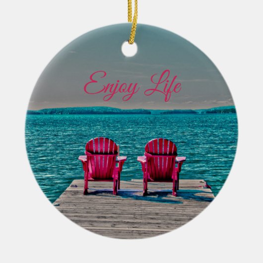 Adirondack Chairs genieten van het leven in de Cot Keramisch Ornament (Voorkant)