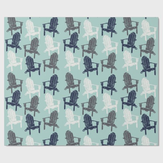 Adirondack Chairs Navy Blue, Aqua, Grey Patterned Cadeaupapier (Vlak)