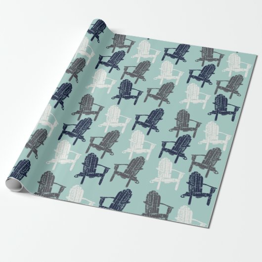 Adirondack Chairs Navy Blue, Aqua, Grey Patterned Cadeaupapier (Uitgerold)