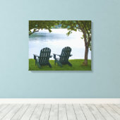 Adirondack Chairs tegenover een meer Canvas Afdruk (Insitu (Houten vloer))