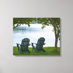 Adirondack Chairs tegenover een meer Canvas Afdruk