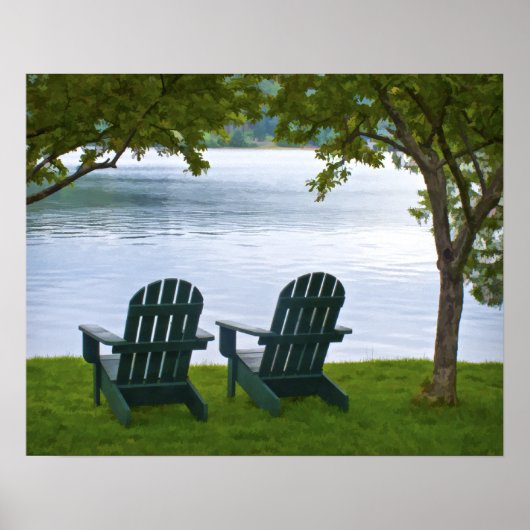 Adirondack Chairs tegenover een meer Poster (Voorkant)