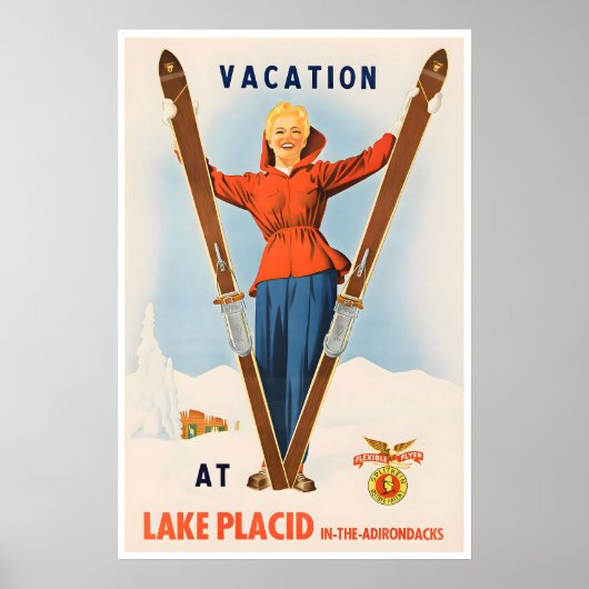 Adirondack-gebergte Kunst Lake Placid Print Ski (Voorkant)