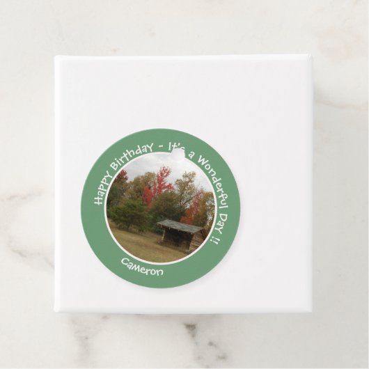 Adirondack Lean-to in de herfst Verjaardagsfeestar Bedankjes Labels (In situ)