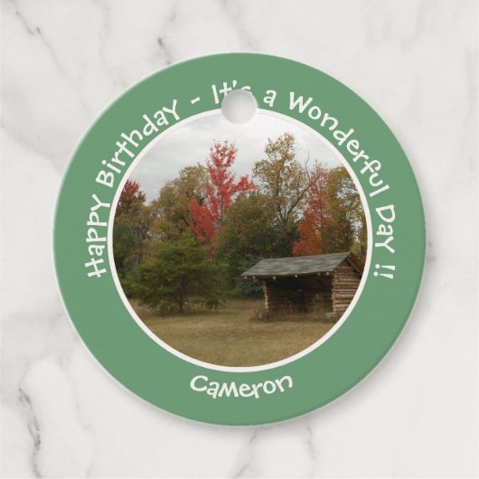 Adirondack Lean-to in de herfst Verjaardagsfeestar Bedankjes Labels (Voorkant)