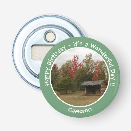 Adirondack Lean-to in de herfst Verjaardagsfeestar Button Flesopener (Voorkant)