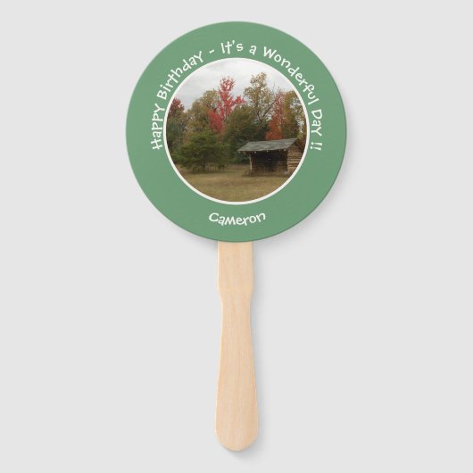 Adirondack Lean-to in de herfst Verjaardagsfeestar Handwaaier (Voorkant)