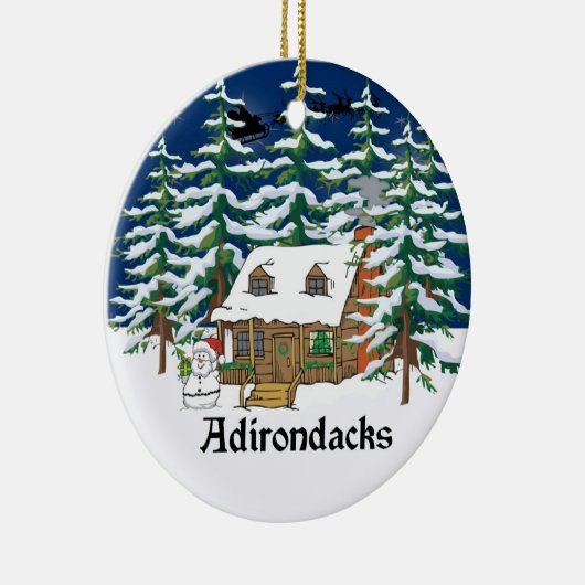 Adirondack Log Cabin kerstversiering Keramisch Ornament (Rechts)