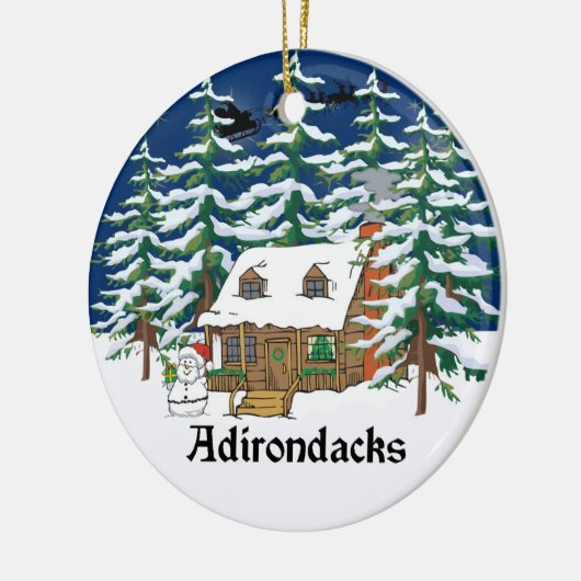 Adirondack Log Cabin kerstversiering Keramisch Ornament (Links)