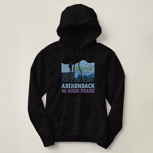 Adirondack Mountains 46 High Peaks List Word Cloud Hoodie (Design voorkant)