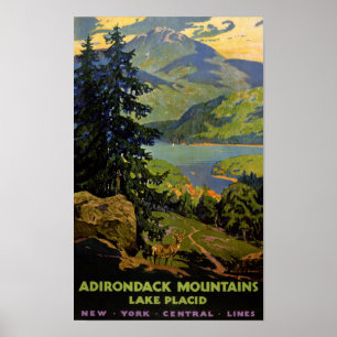 Adirondack Mountains Lake Placid Vintage Poster Re