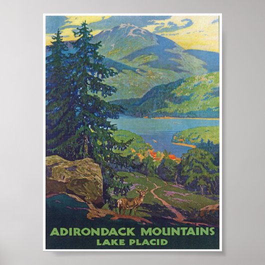 Adirondack Mountains, Lake Placid Vintage Travel Poster (Voorkant)